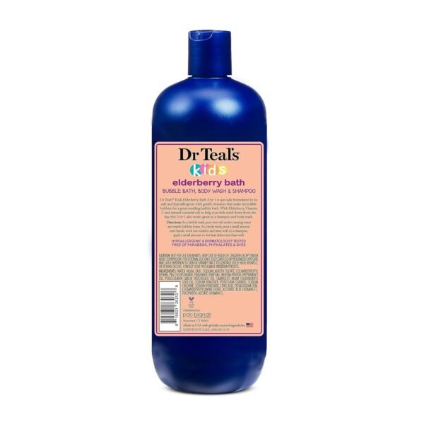 Dr Teal's Kids 3-in-1 Elderberry Bath: Bubble Bath, Body Wash & Shampoo, 20 fl oz.