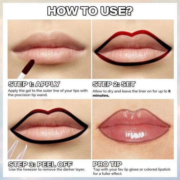 Cilrofelr Peel Off Lip Liner Stain, Long Wear Tattoo Lip Liner with Tweezer, Peel Off Lip Stain with Matte Finish, Long Lasting, Waterproof, Transfer-proof, Highly Pigmented Color (Cocoa)