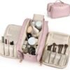 714n4Xk2FTL._AC_SL1500_.jpg Travel Makeup Bag Women's Large Capacity Cosmetic Portable Organizer Large Opening Waterproof Storage Toiletry Bags Vertical Free-Standing Brush Holder for Easy Access Pink