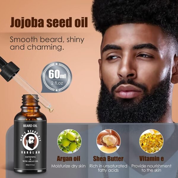 Beard Growth and Grooming Kit - Growth Oil (2Oz), Balm, Comb, E-book, Storage Bag, Mustache Mens Gift Set for Him