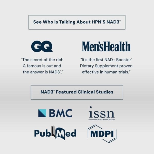 HPN NAD+ Booster (NAD3), Anti Aging Cell Booster, NRF2 Activator, Nicotinamide Riboside Alternative, NAD Supplement Natural Energy, Longevity, and Cellular Health, 312 Mg per Serving (1 Month Supply)