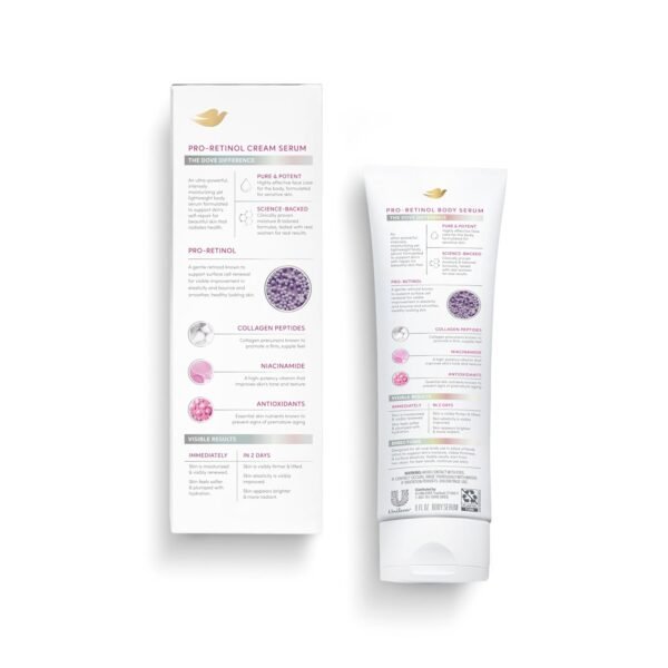 Dove Body Cream Serum Pro-Retinol + Firming for Elasticity and Firmness,with Collagen Peptides, Niacinamide and Antioxidants Lotion, 8 oz