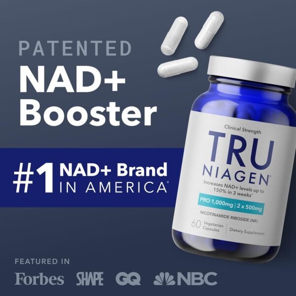 TRU NIAGEN PRO NAD+ Supplement for Anti Aging and Cell Regeneration, 2 x 500mg Patented Niagen, 30 Servings | Supports Cellular Energy | Nicotinamide Riboside (NR) Daily Supplements for Men and Women