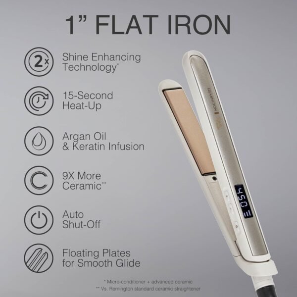 715TyW19MDL._AC_SL1500_.jpg Remington Shine Therapy 1 inch Hair Straightener Iron, Flat Iron Infused with Argan Oil & Keratin, Professional Ceramic Flat Iron for Less Frizz, Shines and Smooth, Styling Tools