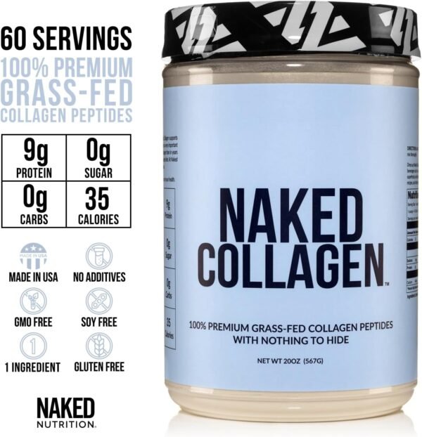 715VGfxjQPL._AC_SL1500_.jpg NAKED Collagen Peptides Protein Powder, 60 Servings, Pasture-Raised, Unflavored Grass-Fed Hydrolyzed Collagen Supplement, Paleo Friendly, Non-GMO, Keto, Gluten Free, 20oz