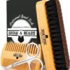 Beard Brush For Men & Beard Comb Set w/Mustache Scissors Grooming Kit, Natural Boar Bristle Brush, Dual Action Wood Comb, And Travel Bag Great For Christmas Gift