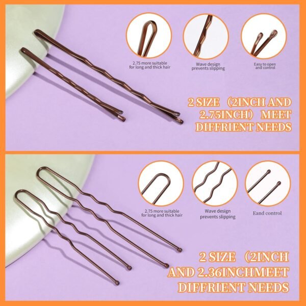 715ampcrBL._SL1500_.jpg Teenitor 300pcs Bobby Pins Hair Pins Kit - 100 Brown, 100 U Shape, 100 Hair Bands - 2inch, 2.36inch, 2.75inch Pins for Women's Buns