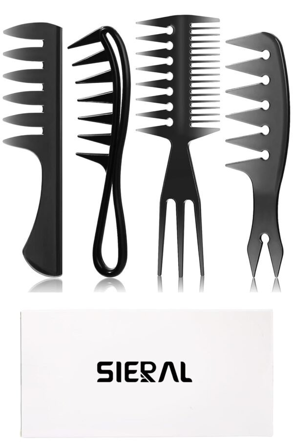 715iE6tkMpL._SL1500_.jpg Sieral 4 Pcs Hair Comb Styling Set Double Side Tail Combs with Pick Barber Wide Tooth Tool for Men Women Beard Hairstylist Tools African American Accessories, Black, 4 Styles