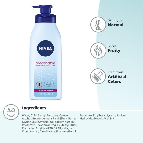 NIVEA Breathable Nourishing Body Lotion Tropical Breeze, Body Lotion for Dry Skin, 13.5 Fl Oz Pump Bottle