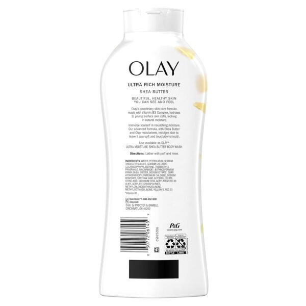 Olay Body Wash for Women, Ultra Moisture, 24hr Moisturizing, Hydrating & Refreshing, B3 Vitamin Complex, Free of Parabens & Phthalates, For All Skin Types, Shea Butter Scent, 22 fl oz (Pack of 4)