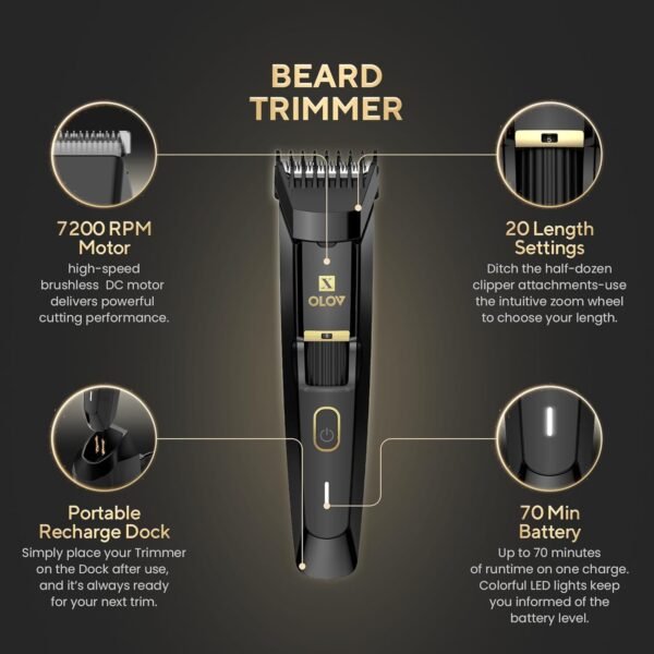 Men's Beard Trimmer - All-in-One Trimmer with Precision Dial - Premium Facial Hair Groomer - Adjustable 20 Length Setting, USB Recharge Dock, Cordless Waterproof Wet/Dry Clipper