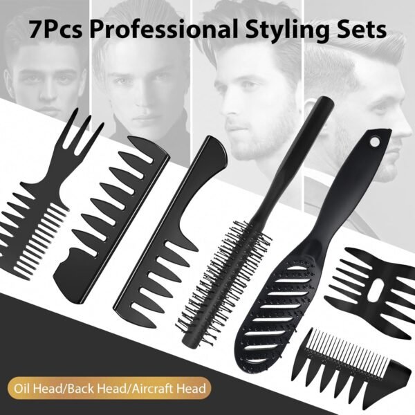 716oofOaXnL._SL1500_.jpg Hair Brush for Men, DUAIU 7Pcs Combs for Men, Hair Styling Comb Set with Vent Hair Brush, Quiff Round Hair Brush, Wide Tooth Comb, Texture Comb for Blow Drying, Detangling, Grooming, Hairdressing