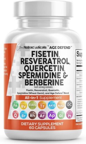 716t0s4n55L._AC_SL1500_.jpg Clean Nutraceuticals Fisetin Quercetin Resveratrol with Spermidine Wheat Germ Extract - Health Supplement for Adults Longevity with Berberine, Collagen, Rhodiola, Apigenin