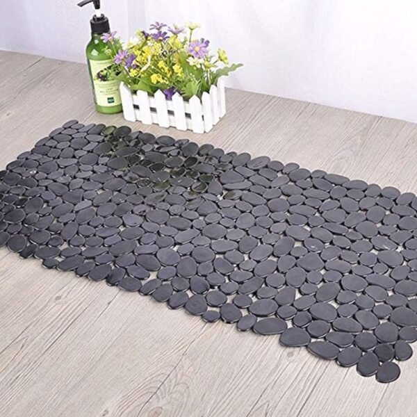 SONGZIMING Non-Slip Pebble Bathtub Mat Black 16 W x 35 L Inches (for Smooth/Non-Textured Tubs Only) Safe Shower Mat with Drain Holes, Suction Cups for Bathroom