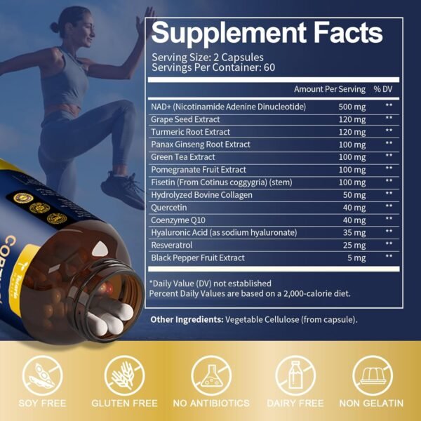 NAD Supplement for Women Men with nicotinamide riboside resveratrol,Quercetin, Betaine Boost NAD+ Levels NAD Plus Supplement for Anti Aging, Energy, Immune, Focus 120 Capsules