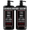 Dead Sea Collection Mens Body Wash 3 in 1 – Sandalwood Body Wash for Men – Shower Gel – Shampoo – Shower Soap for Face and Hair – Pack of 2 Bottles (33.8 Fl. Oz. Each)