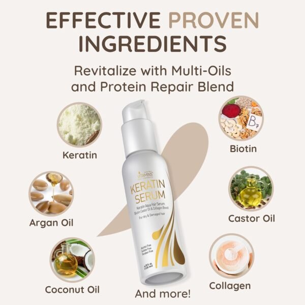 VITAMINS hair cosmetics Keratin Protein Hair Serum - Anti Frizz Control Hair Oil Repair Treatment - Gloss Shine & Heat Protectant for Frizzy Dry Damaged Locks