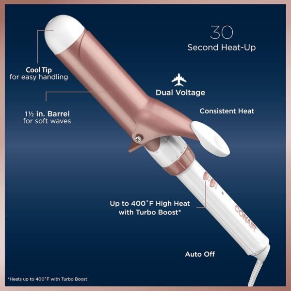 717hkUn14S._AC_SL1500_.jpg Conair Double Ceramic 1 1/2-Inch Curling Iron, 1 ½ inch barrel produces soft waves – for use on medium and long hair
