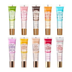 717pniZa4lL._SL1500_.jpg Ruby Kisses Broadway Vita-Lip Clear Lip Gloss (10 Pack), Hydrating & Soothing Formula with Vitamin, High-Shine Non-Sticky Lip Balm with Mint, Rosehip, Coconut, Mango, Argan, Honey, Shea, Cherry, Peach