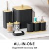 Bathroom Accessories Set - 22PCS Black Bathroom Set with Shower Curtain, Trash Can, Toilet Brush Holder Set & Soap Dispenser – Stylish & Functional Bath Decor for Home, Apartment