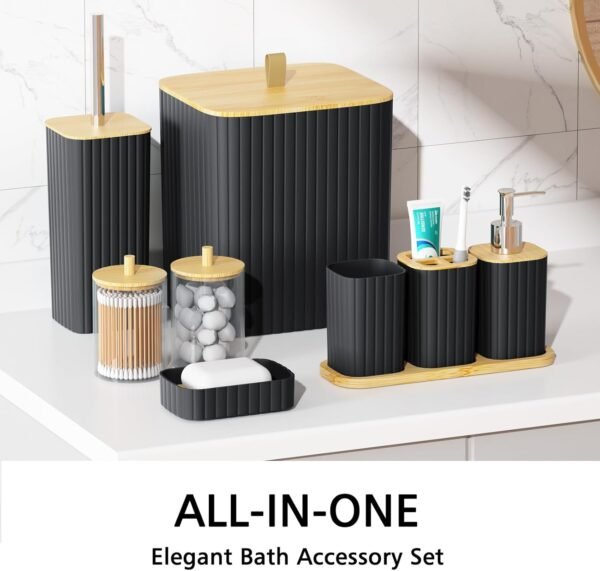 Bathroom Accessories Set - 22PCS Black Bathroom Set with Shower Curtain, Trash Can, Toilet Brush Holder Set & Soap Dispenser – Stylish & Functional Bath Decor for Home, Apartment