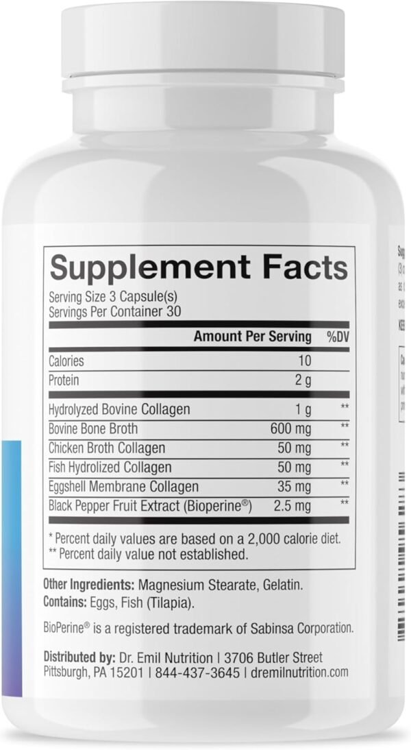 DR. EMIL NUTRITION Multi Collagen Pills - Collagen Supplements to Support Hair, Skin, Nails, & Joints - Hydrolyzed Collagen Supplements for Women with Types I, II, III, V & X - 90 Capsules