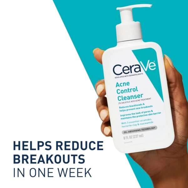 717w4qwOMeL._SL1500_.jpg CeraVe Acne Treatment Face Wash, Salicylic Acid Cleanser with Purifying Clay, Niacinamide, and Ceramides, Pore Control and Blackhead Remover, 8 Ounce