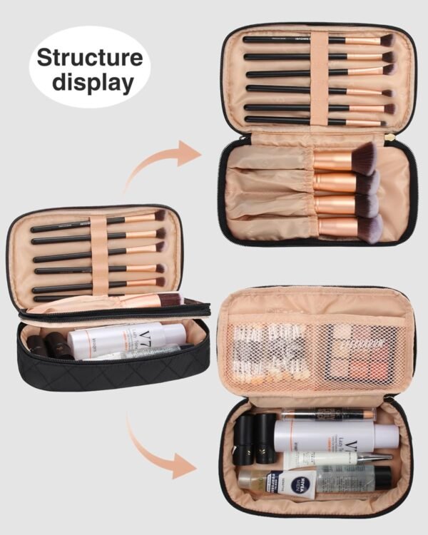 718FJpzJssL._SL1500_.jpg Relavel Makeup Bag, Small Makeup Bag for Women, Travel Cosmetic Bag, 2 Layers Waterproof Makeup Organizer Storage with Makeup Brush Holder, Black