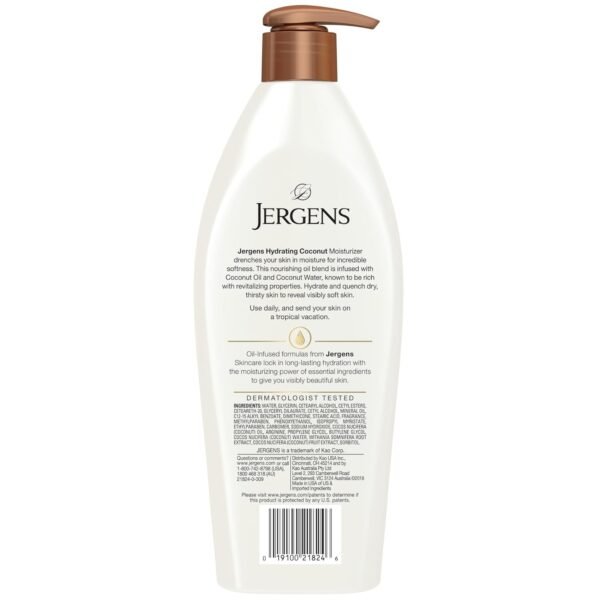 718Vbg7CViL._SL1500_.jpg Jergens Hydrating Coconut Body Lotion, Hand and Body Moisturizer, Infused with Coconut Oil, Hydrates Dry Skin Instantly, Dermatologist Tested, 16.8 oz, Pack of 3