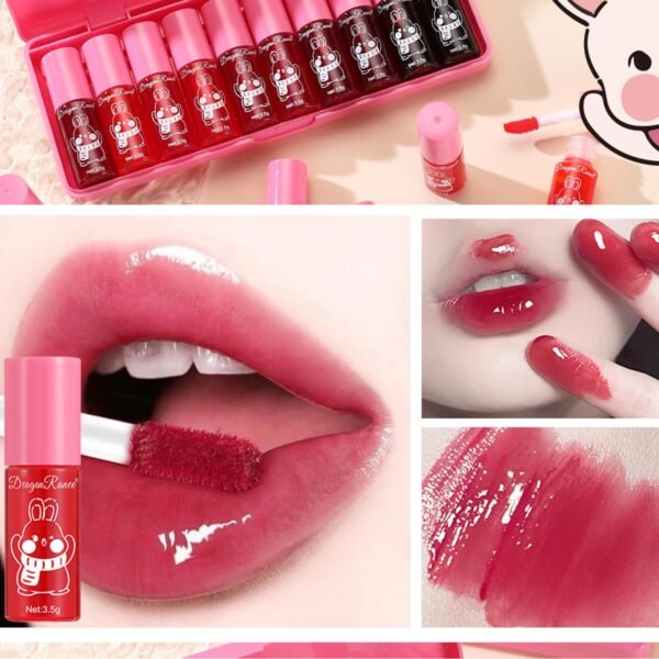 10 Colors Lip Tint Stain Set, Korean Lip Gloss Watery Lip Stain Moisturizing Mini Liquid Lipstick Set, Multi-Use Lip and Cheek Tint, Non-Stick Cup, High Pigment, Long-Lasting, Vivid Color (Set B)