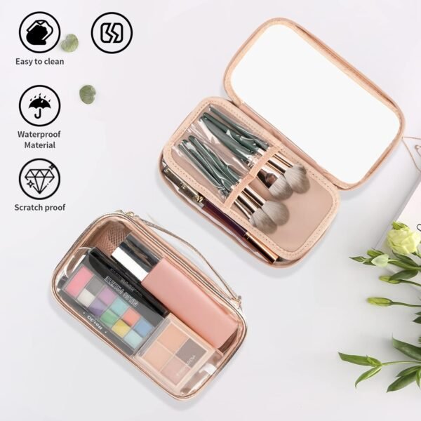 719IOMexYWL._SL1500_.jpg OCHEAL Clear Makeup Bag, Portable Makeup Storage Organizer Cosmetic Bag, Travel Makeup Bag Cute Clear Pouch For Women and Girls Cosmetics Bags with Divider Makeup Brush Compartment-Rose Gold