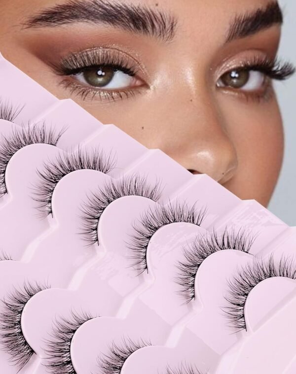 Onlyall Natural Lashes Wispy Lashes Natural Look False Eyelashes Natural Flared Eyelashes False Eye Lashes Soft Fluffy Lashes 7 Pairs D1 Natural (6-13MM)