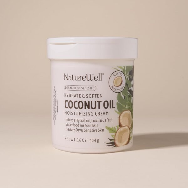 NATURE WELL Extra Virgin Coconut Oil Moisturizing Cream for Face, Body, & Hands, Anti Aging, Firming, Restores Skin's Moisture Barrier, Provides Intense Hydration For Dry & Dull Skin, 16 Oz