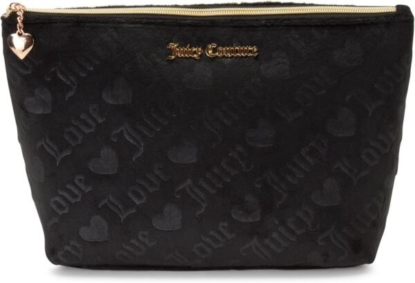Juicy Couture Women's Cosmetics Bag - Travel Makeup and Toiletries Top Zip Wedge Pouch, Size One Size, Black