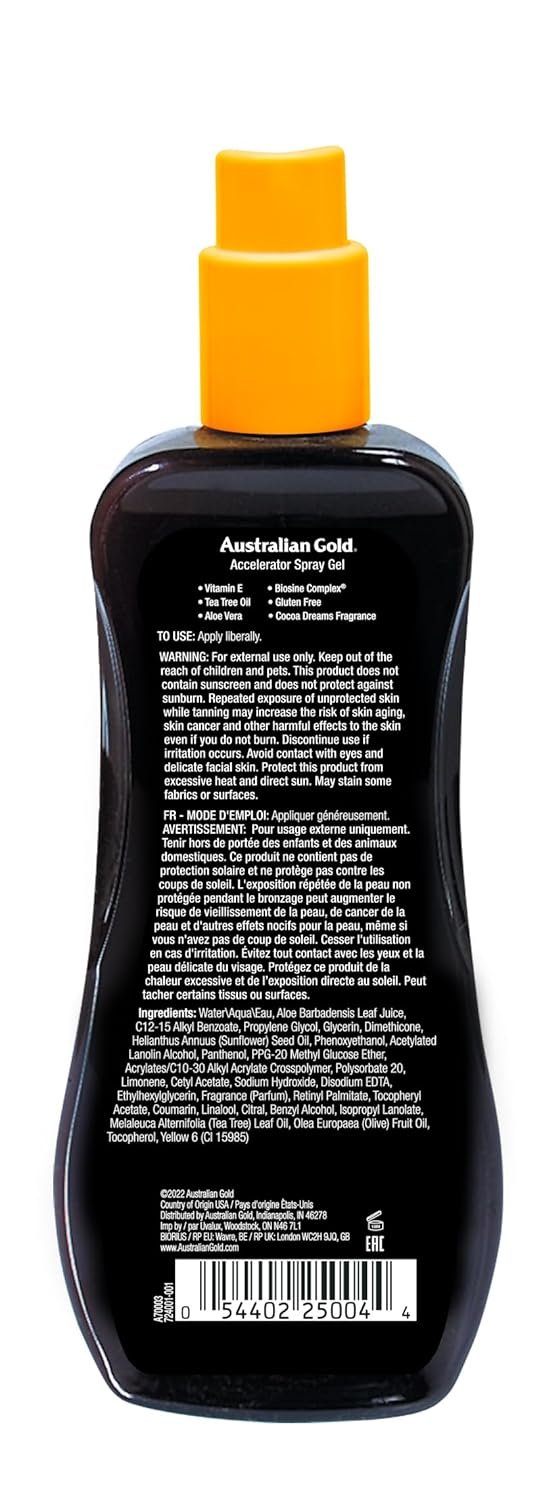 Australian Gold Dark Tanning Accelerator Spray Gel, 8 Ounce | Moisturize & Hydrate Skin | New Packaging Same Great Formula (a70003)