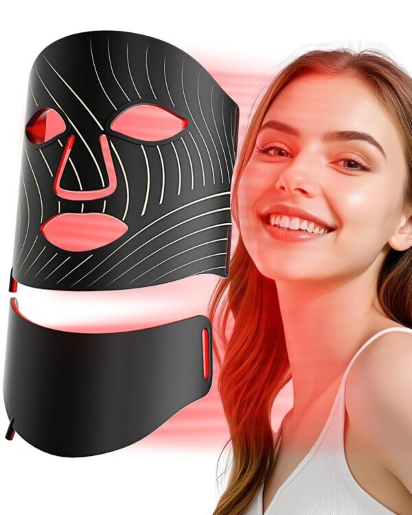 Red Light Therapy for Face,LED Face Mask Light Therapy,LEDs Face Mask & Neck Mask Red Wavelength,Rechargeable Ergonomic Design for True Skincare at Home (Black)