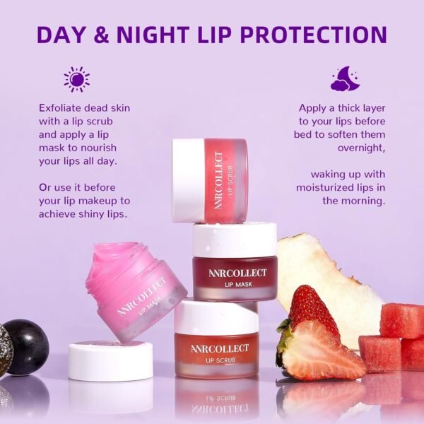 71AqTbXCVYL._SL1500_.jpg Lip Scrub & Lip Mask - Overnight Treatment Lip Care Kits with 2 Lip Exfoliator & 2 Sleeping Lip Balm, Intense Hydration Lip Set for Dry Chapped Cracked Lips, Exfoliate & Moisturize (4 Pack)