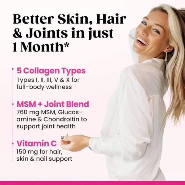 71B0yOEaC1L._AC_SL1500_.jpg Venture Pal Multi Collagen Protein Powder for Joint Support - Hydrolyzed Collagen Peptides MSM + GC, Type I II III V X & Vitamin C | Collagen Supplement for Women & Men | Hair, Skin, Nail & | Non-GMO