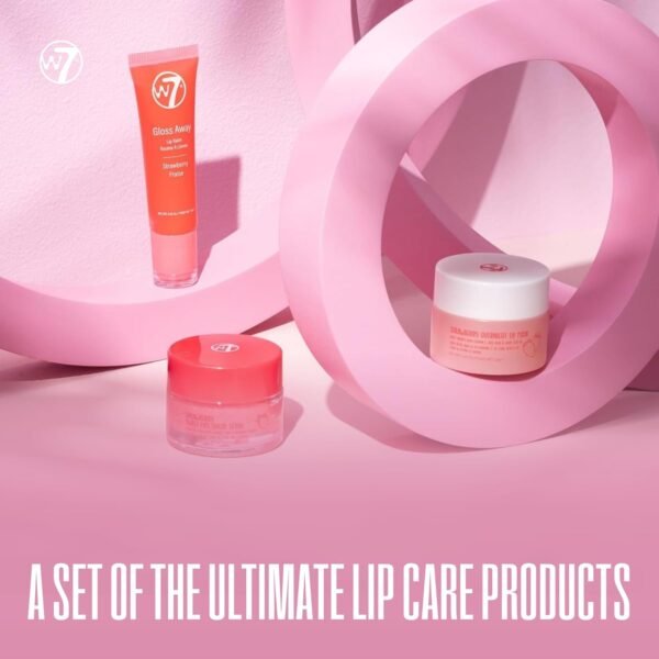 W7 Sweet Dreams Lip Care Trio - 3 Piece Gift Set - Overnight Lip Mask, Lip Balm & Lip Scrub - Strawberry