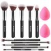 BEAKEY Makeup Brushes Set, Professional Foundation Eyeshadow Concealer Blush Powder Bronzer Applicator, 2 Blender Sponge with Beauty Paper Case