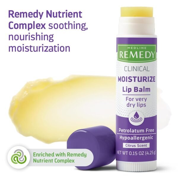 71BGU1GuacL._SL1500_.jpg Medline Remedy Clinical Lip Balm, 3 Count, Citrus Scent, Moisturizing, Hydrating, Nourish, Nutrient Rich, Soothing Natural Oils, Revitalize, Comforting, Skin Conditioners, 0.15 oz Stick