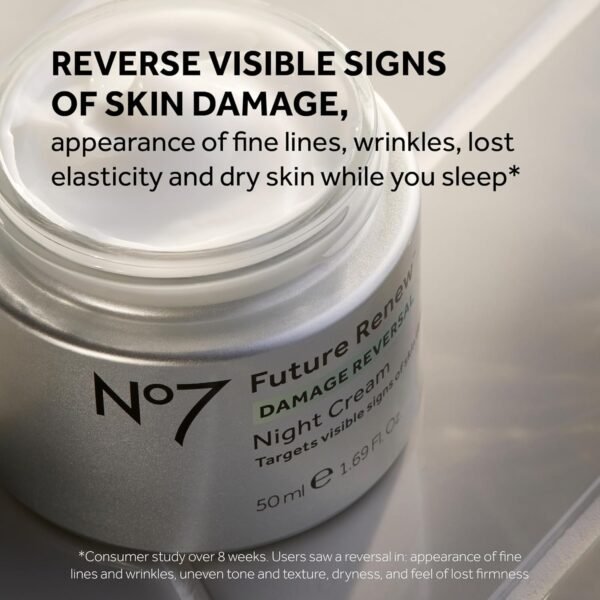 No7 Future Renew Damage Reversal Night Cream - Anti Aging Face Moisturizer for Women - Infused with Peptide Technology to Reverse Visible Signs of Damage - Skin Barrier Repair for Dry Skin (1.69 Oz)
