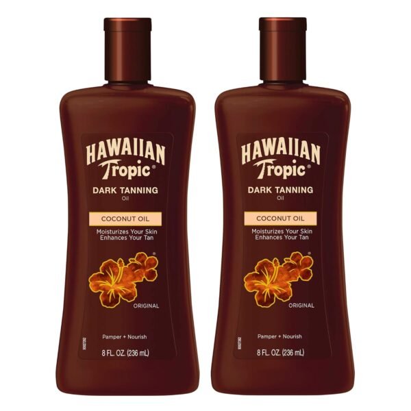 Hawaiian Tropic Dark Tanning Oil Twin Pack, 8oz Each After Sun Body Butter with Coconut Oil, 8oz