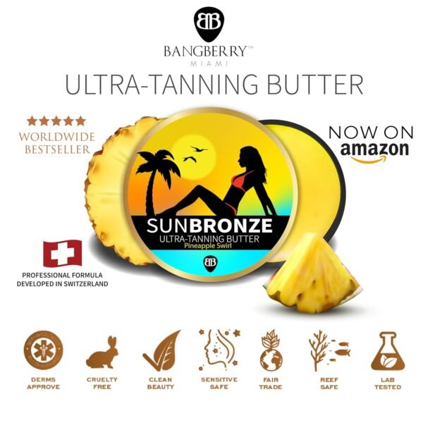 Original Sun Bronze Ultra Tanning Butter - Pineapple Swirl, Use in the sun outdoor or tanning bed Better than tanning oil Tan faster with premium natural ingredients Safe for Sensitive Skin