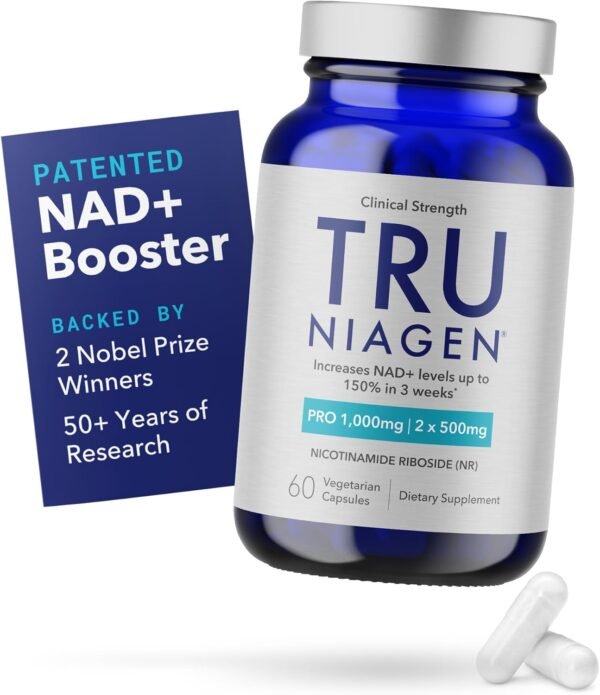 TRU NIAGEN PRO NAD+ Supplement for Anti Aging and Cell Regeneration, 2 x 500mg Patented Niagen, 30 Servings | Supports Cellular Energy | Nicotinamide Riboside (NR) Daily Supplements for Men and Women