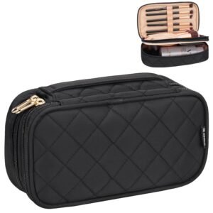 71BmSWzYZnL._SL1500_.jpg Relavel Makeup Bag, Small Makeup Bag for Women, Travel Cosmetic Bag, 2 Layers Waterproof Makeup Organizer Storage with Makeup Brush Holder, Black