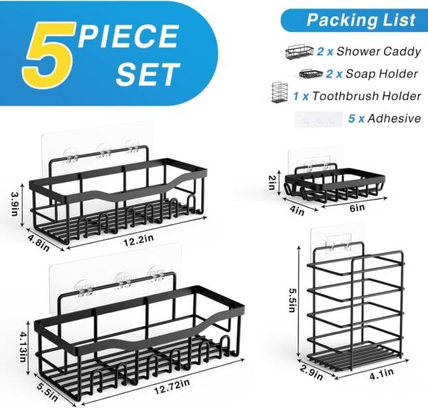 71Bo7abQ0rL._AC_SL1500_.jpg Adhesive Shower Caddy, 5 Pack Rustproof Stainless Steel Bath Organizers With Large Capacity, No Drilling Shelves for Bathroom Storage & Home Decor