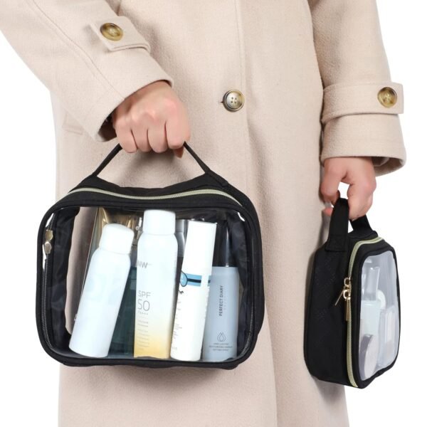 71BrdwuxEYL._SL1500_.jpg PACKISM Clear Makeup Bag - TSA Approved Toiletry Bag with Handle Large Opening, Clear Toiletry Bags for Traveling Travel Essentials, Travel Bags for Toiletries, Black