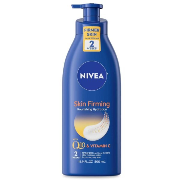 NIVEA Nourishing Hydration Skin Firming Body Lotion with Q10 and Vitamin C, 72-Hour Body Moisturizer for Dry to Very Dry Skin, 16.9 Fl Oz Pump Bottle