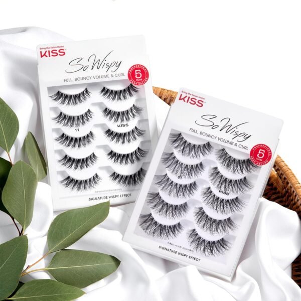 KISS So Wispy False Eyelashes Multipack #11, Full Bouncy Volume & Curl, Signature Wispy Effect, Quality Synthetic, Crisscross Pattern, Cruelty Free, Reusable and contact lens friendly, 5 Pairs